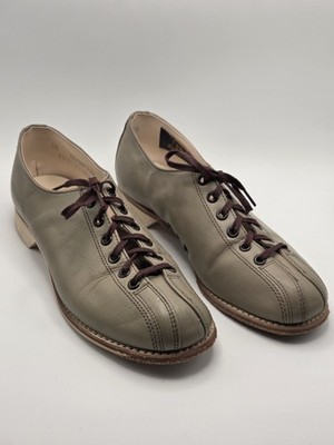 Vintage Leather Bowling Shoes Gray Tan Retro Rockabilly Lace Up Oxfords Womens 7