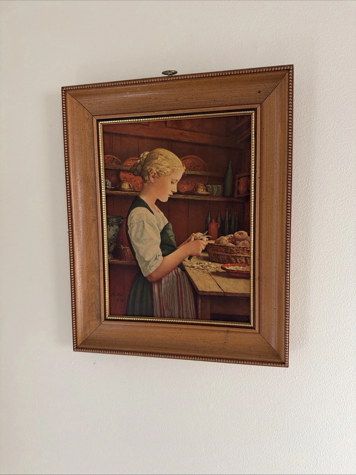 The Potato Peeler By Albert Anker Vintage Art In Frame
