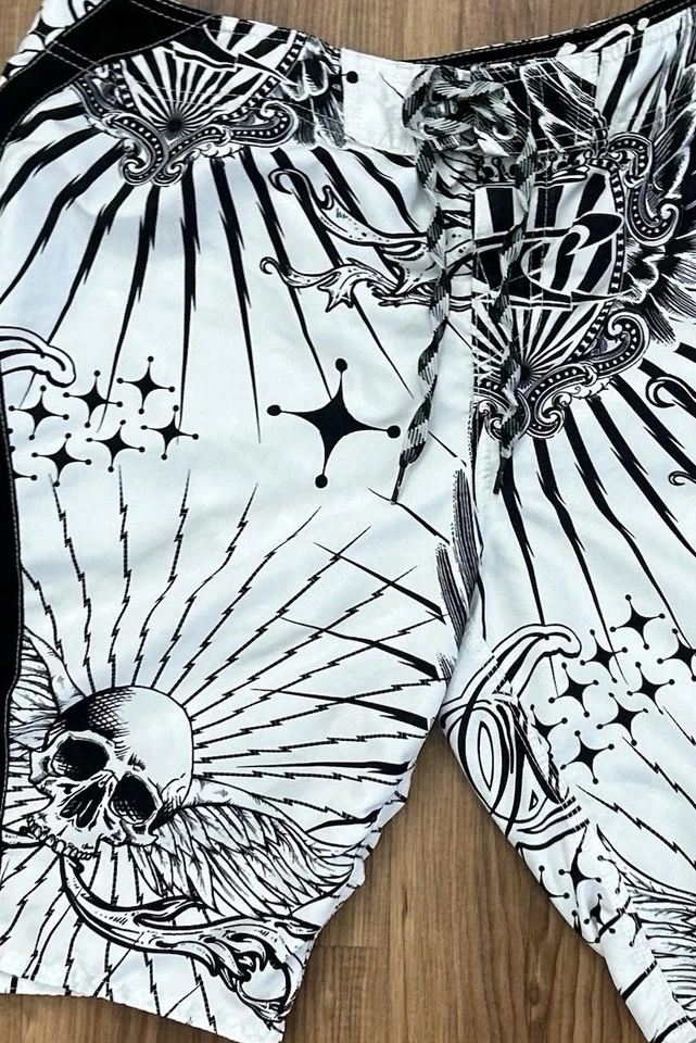 Pantalones Cortos de Tabla Y2K O'Neil AOP Todo Calaveras Punk Grunge Surf Sueltos Para Hombres 34 x 10 Foto 3 de 4