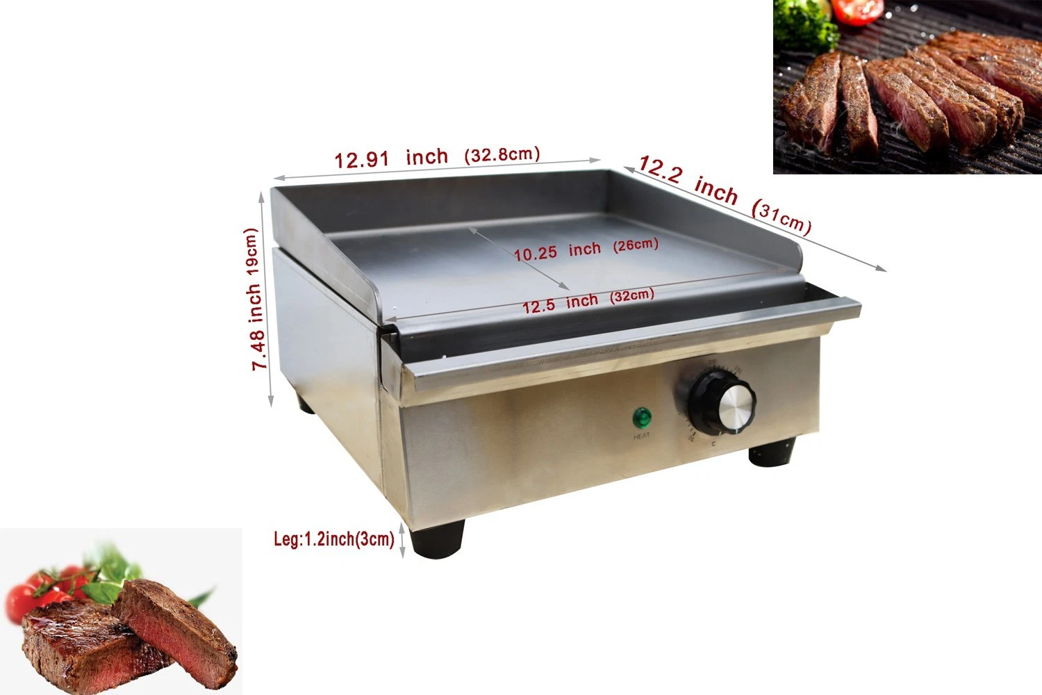 110V 1.2KW Electric Grill Griddle Countertop Stainless Steel Countertop Flat Coo