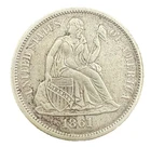 1861 Seated Liberty Silver Dime 10c US Coin Civil War Era Philadelphia Mint