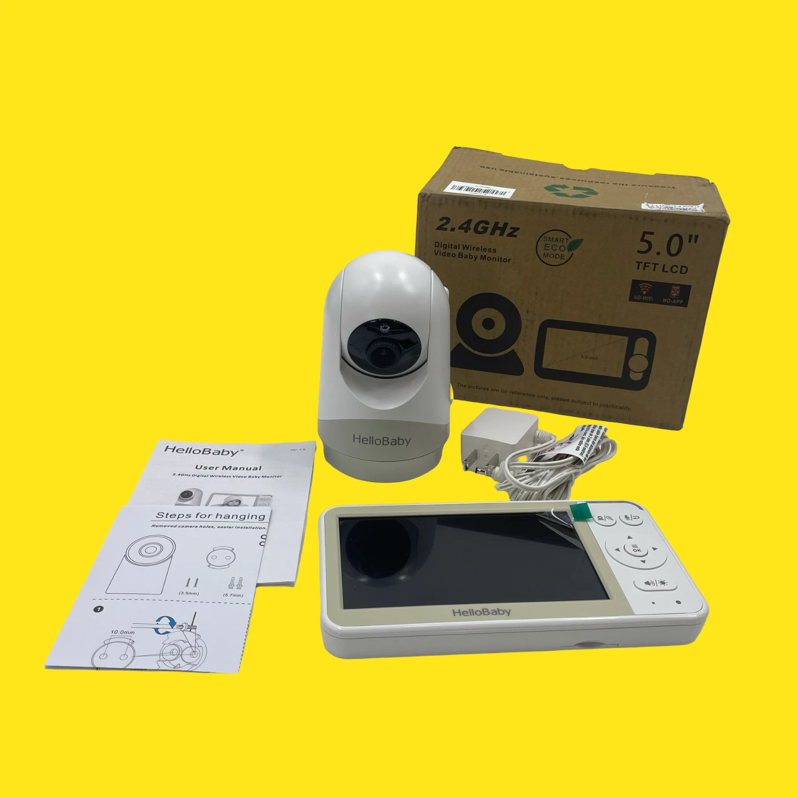HelloBaby HB6256-M 5.0" TFT LCD Video Baby Monitor 2.4Ghz #7542