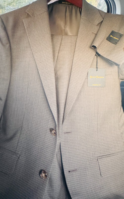 Hickey Freeman Hudson Suit 38R 32W New Taupe Brown Plaid Glen Check Wool Spandex