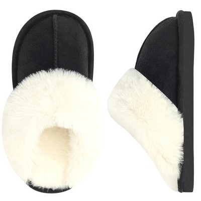 GIWONET Kids Slippers Girls Boys Faux Fur House 7-7.5 Big Kid, Black