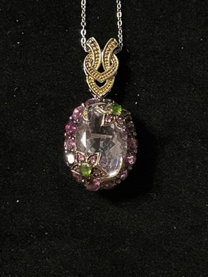 TJC Lt Lavendel Amethyst Rhodolith Chrom Diposid Edelstein Anhänger 925 Kette