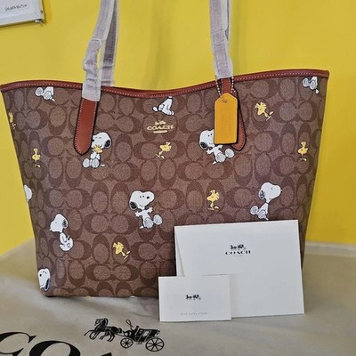 Coach Peanuts Snoopy CF166 Khaki Redwood Multi Tote Bag Signature Canvas