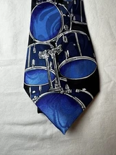 Steven Harris Hand Made Tie Black/ lBlue Musician Drum set Music Teacher Novelty