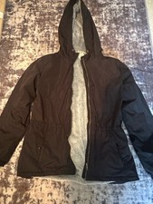 Women's Black Hooded Full Zip Mid-Length Jacket with Gray Lining