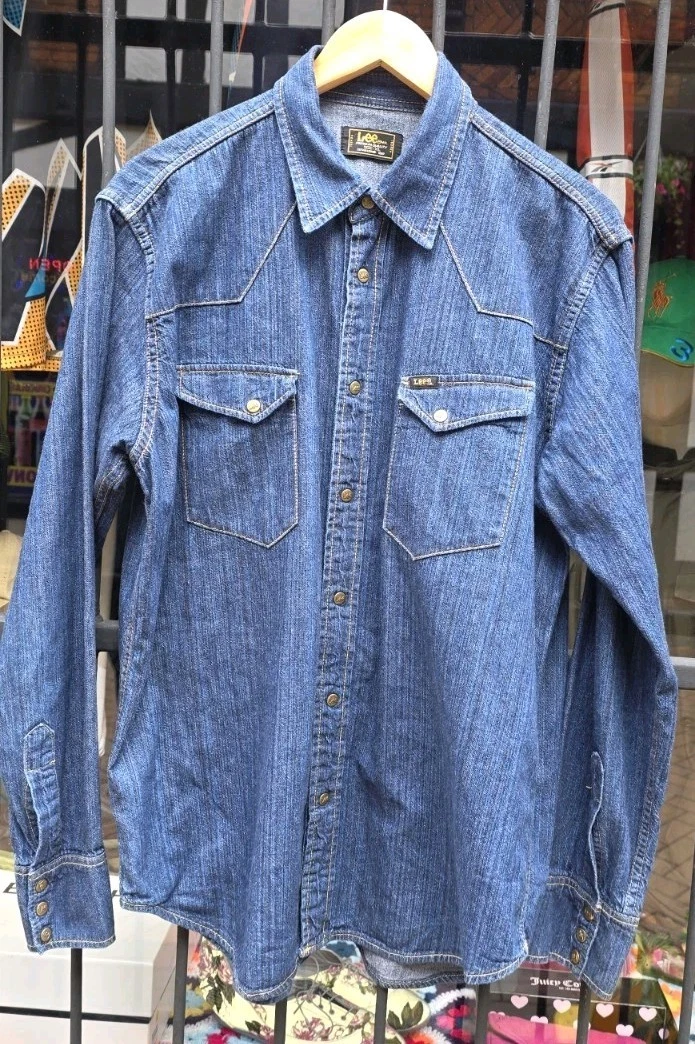 Vintage.Lee Denim Pearl Snap Cowboy Blue Shirt Size XL