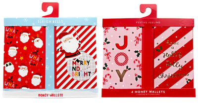 Weihnachten Geld Geschenk Gutschein Brieftaschen Karte x4 Santa festliche Streifen Stechpalme lustig NEU