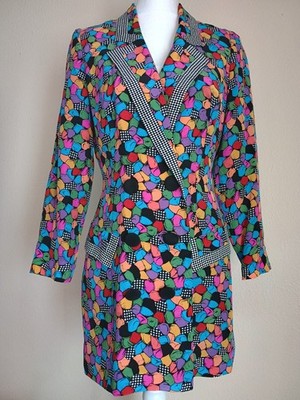 Vintage 80s 90s Colorful Joan Leslie Studio Silk Blazer Wearable Art Long  Sz 6 