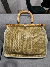 Vintage Magid Straw Woven Wooden Rattan Handbag