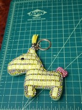 Cute Yellow Rhinestone Horse Pegasus Bag Charm Purse Keychain Tassel Bling...