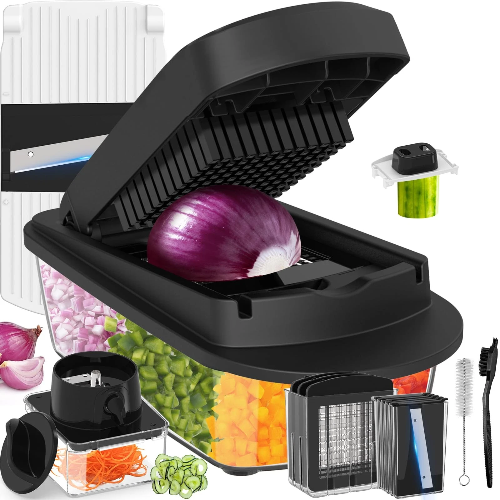 12 Blade All-in-1 Vegetable Chopper Mandoline Slicer with Container, Spiraliz...