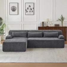 L-Shape Chenille Sectional Sofa w/ Sleeper, Grey Modern Living Room Couch