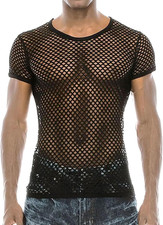 Canottiera Uomo Guardare Attraverso Manica Corta Maglia Trasparente Uomo a Rete 