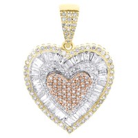 JFL 10K Tricolor Gold Baguette Diamant AnhäNger Damen Tier Halo Herz 3/4 CT