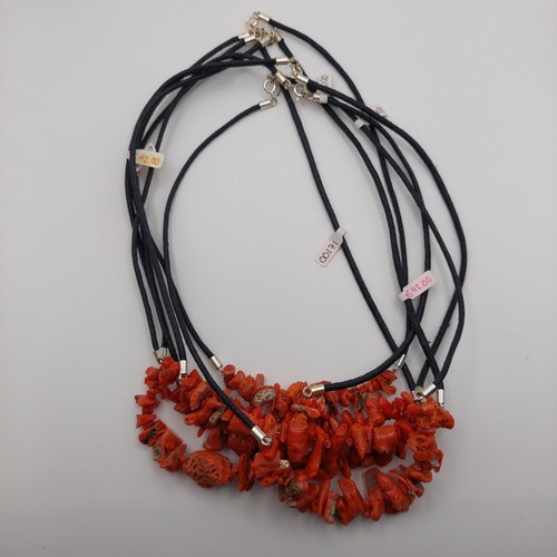 Lote de 6 collares coral rojo natural, broche de cuero y plata. - Imagen 6 de 8