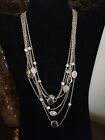 Pink Clear Cloud Bead Long Necklace Silver Tone Chain Link Multi Strand Light