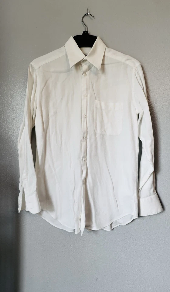 Camisa Armani Collezioni Hombre Grande 37 14.5 Cuello Algodón Hecha en Italia Beige Foto 2 de 4
