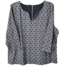 Talbots Plus Textured Notch Neck Zip Back 3/4 Sleeve Blouse Size 3X