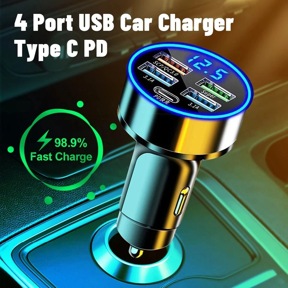 5-Port Auto Schnellladegerät USB 3.1A Typ-C PD QC 3.0 Zigarettenanzünder Adapter - Bild 4 von 4