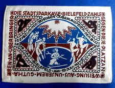 BIELEFELD 25 MARK NOTGELD STOFFGELD SILK 15. JULI 1921 GERMANY BANKNOTE (27553)