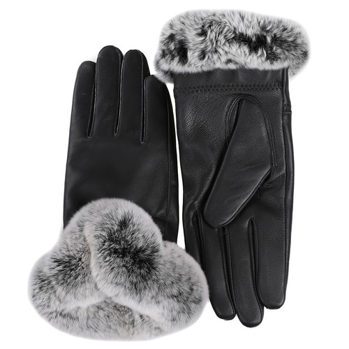 Women's Winter Warm Genuine Leather Gloves Rex Rabbit Fur Trim Cuff Velvet Lined - Picture 51 of 58