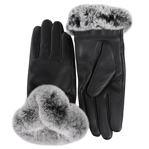 Women's Winter Genuine Leather Gloves Rex Rabbit Fur Warm Trim Cuff Velvet Lined - Picture 69 of 88