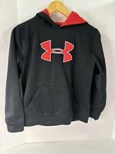 Under Armour Storm Boys Black  Red Big Logo Hoodie Sweatshirt Gym Youth Lg.