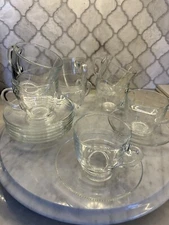 Duralex Gigogne Saint Gobaine Verre Trempe Glass Cup & Saucer Set Of 8