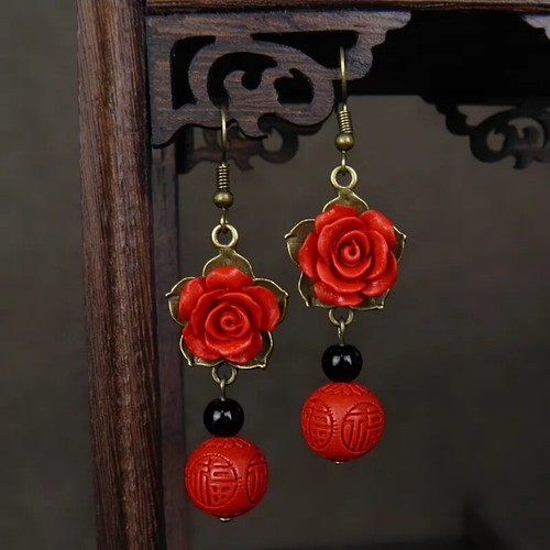 Chinese Style Red Earrings Retro New Ethnic Style Earrings Jewelry Tassel Earrin - Picture 6 of 8