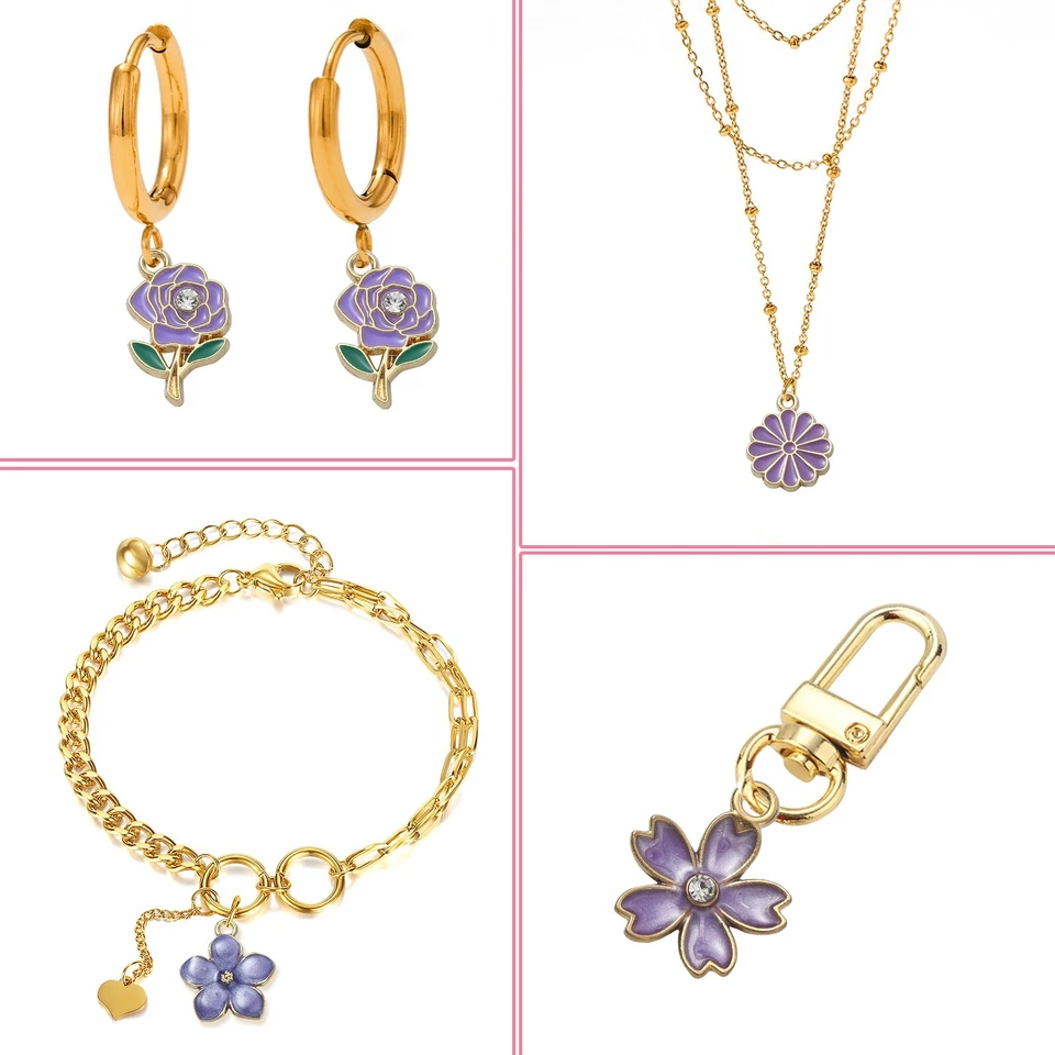 EE. UU. 40x Dijes de flores púrpuras surtidos rosa floral violeta dijes para joyería hágalo usted mismo Foto 4 de 4