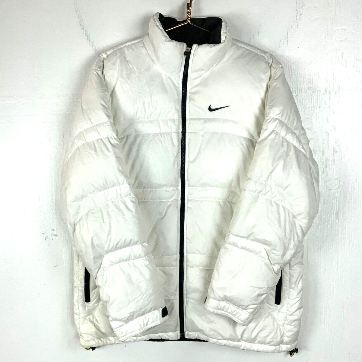 Vintage Nike Swoosh Puffer Down Jacket Size Medium White
