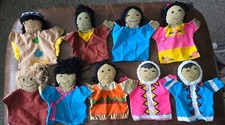 Set of 9 cloth hand puppets NEW ethnic women girls babies