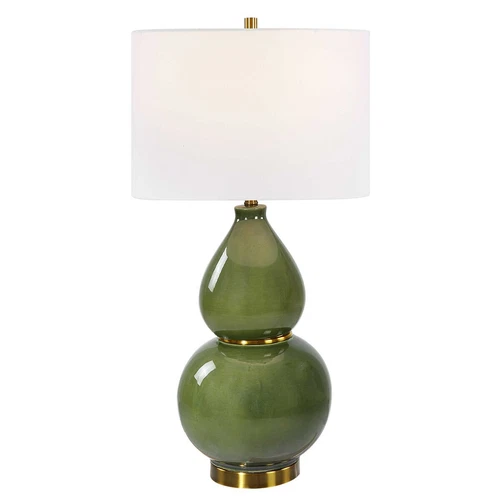 Moss Green Gourd Ceramic Table Lamp Antiqued Brass Finish ~ Uttermost 30203 - Picture 1 of 9