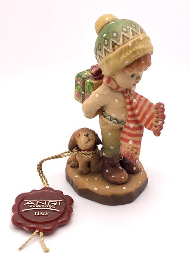 4” ANRI Italy Tis The Season Wood Carved Figure Ulrich Bernardi Signed