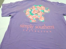 Simply Southern T Shirt Purple w Elephant  Graphic  Size Large  FLAWS