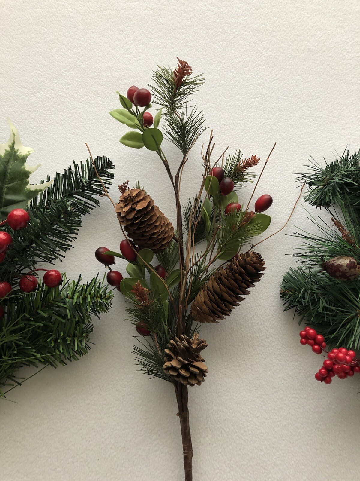 Artificial Christmas Greenery Picks Branches Berries Pinecones Decor