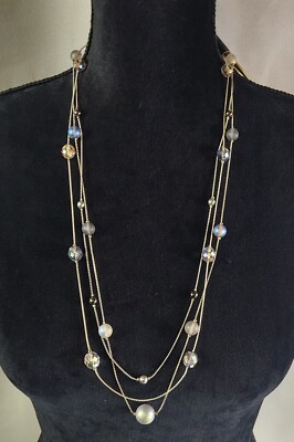 Atrium Triple Strand Beaded Necklace Silver Tone Multicolor Beads Jewelry 