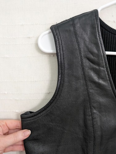 Chandler Hill womens medium leather vest black knit full zip - Picture 3 of 6
