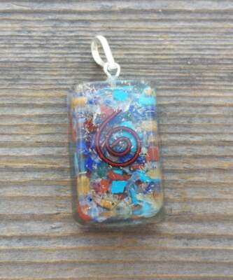 ORGONE 7 CHAKRA MIXED GEMSTONE RECTANGLE PENDANT ORGONITE (ONE) 