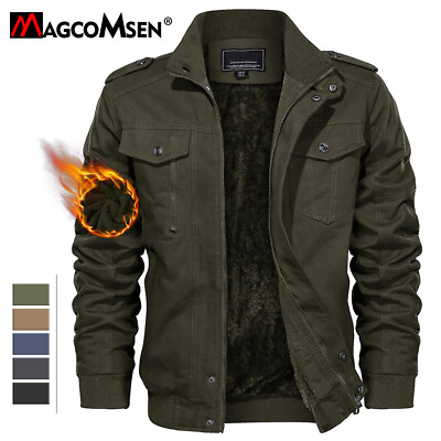 Men's Winter Cargo Jackets Fleece Thick Bomber Jacket Work Cotton Casual Coats