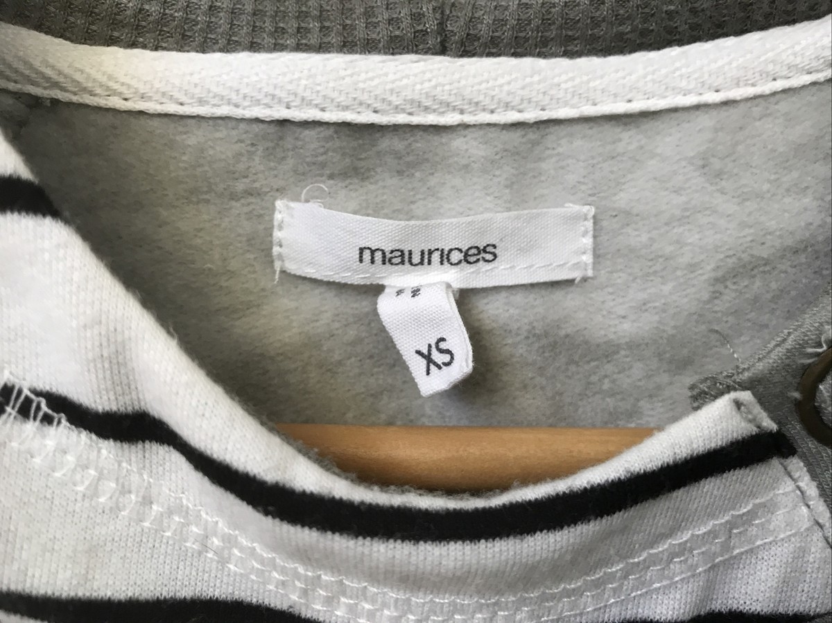 Maurices Women's Green Camo White Black Striped Sleeves Snap
