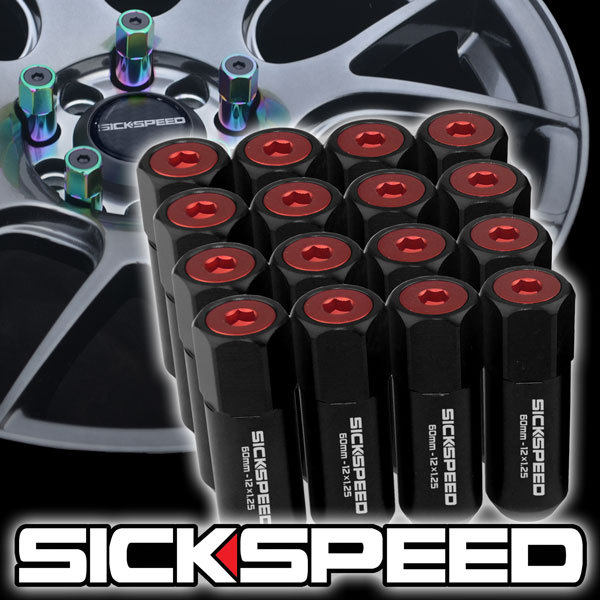 SICKSPEED 16 PC BLACK/RED CAPS ALUMINUM 60MM LUG NUTS KAWASAKI