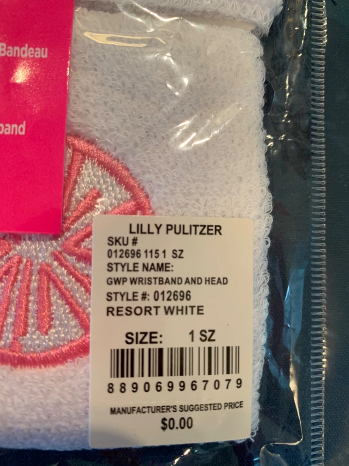 全新! Lilly Pulitzer 白色/粉色运动服腕带套装 (2) 和头带 (1) — 第 3/4 张图片
