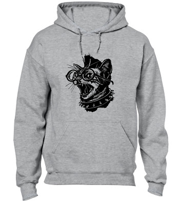 PUNK ROCK CAT HOODY HOODIE MUSIC BAND ROCK MUSICIAN ANIMAL FUNNY