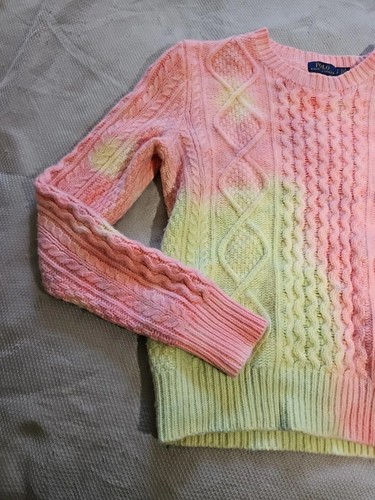 Polo Ralph Lauren Womens Sweater Small Pink Cable Knit Wool Blend Tie Dye Top - Picture 3 of 10