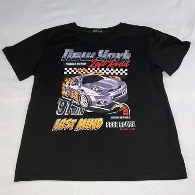 Romwe New York Left Road '91 Win Fast Mind Black Race Car T