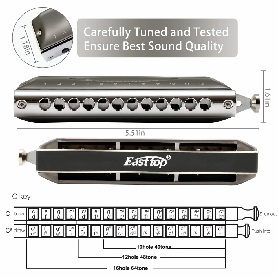 EASTTOP 12Hole Chromatic Harmonica Forerunner Harmonica C Chromatic Mouth Organ - Image 2 of 4